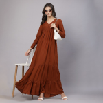 V-Neck Cuffed Sleeves Layered Maxi Dress